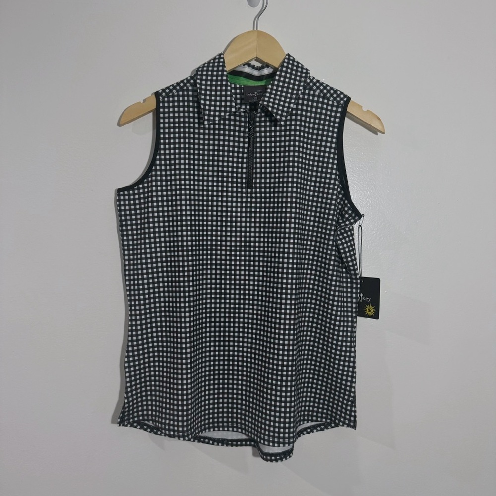 NWT Belyn Key Sleeveless Polo Golf‎ Tank Black White Gingham Small Tennis Active - Picture 2 of 10